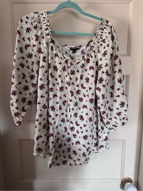 torrid White Floral Tie-Neck Peasant Blouse